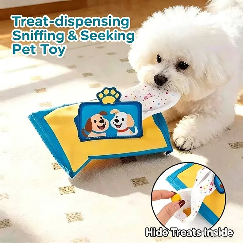 Dog Snuffle Tissue Box Toy, Tear Resistant Squeaky Hide Treat Puzzle, Enrichment Nose Work Anxiety Relief Interactive Puppy Chew Training Toy for Small Medium Dogs