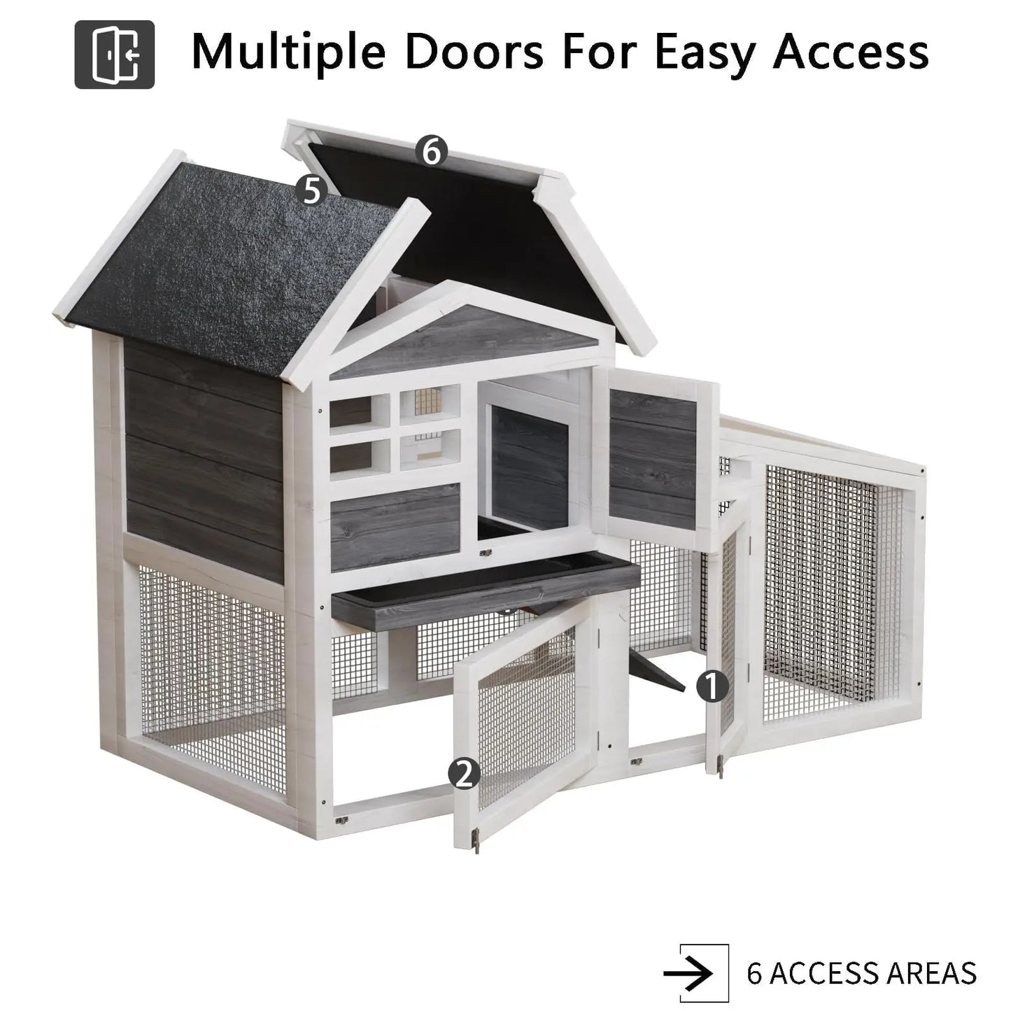 54 Inch 2 Tier Wooden Rabbit Hutch For Indoor And Outdoor Use Weatherproof Roof Anti Slip Ramp Removable Tray Ideal Small Pet House For Rabbits Guinea Pigs Chickens Grey
