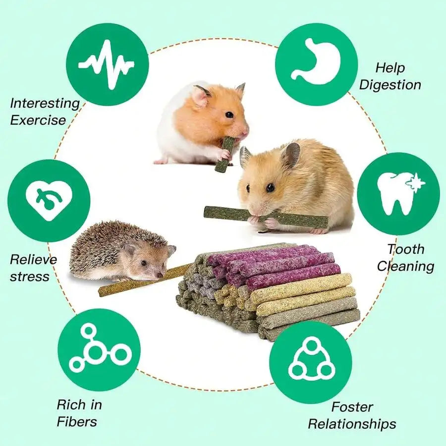 33 Pcs Natural Chew Sticks For Rabbits Guinea Pigs Hamsters Hedgehogs Timothy Hay Calendula Rose Forget-Me-Not