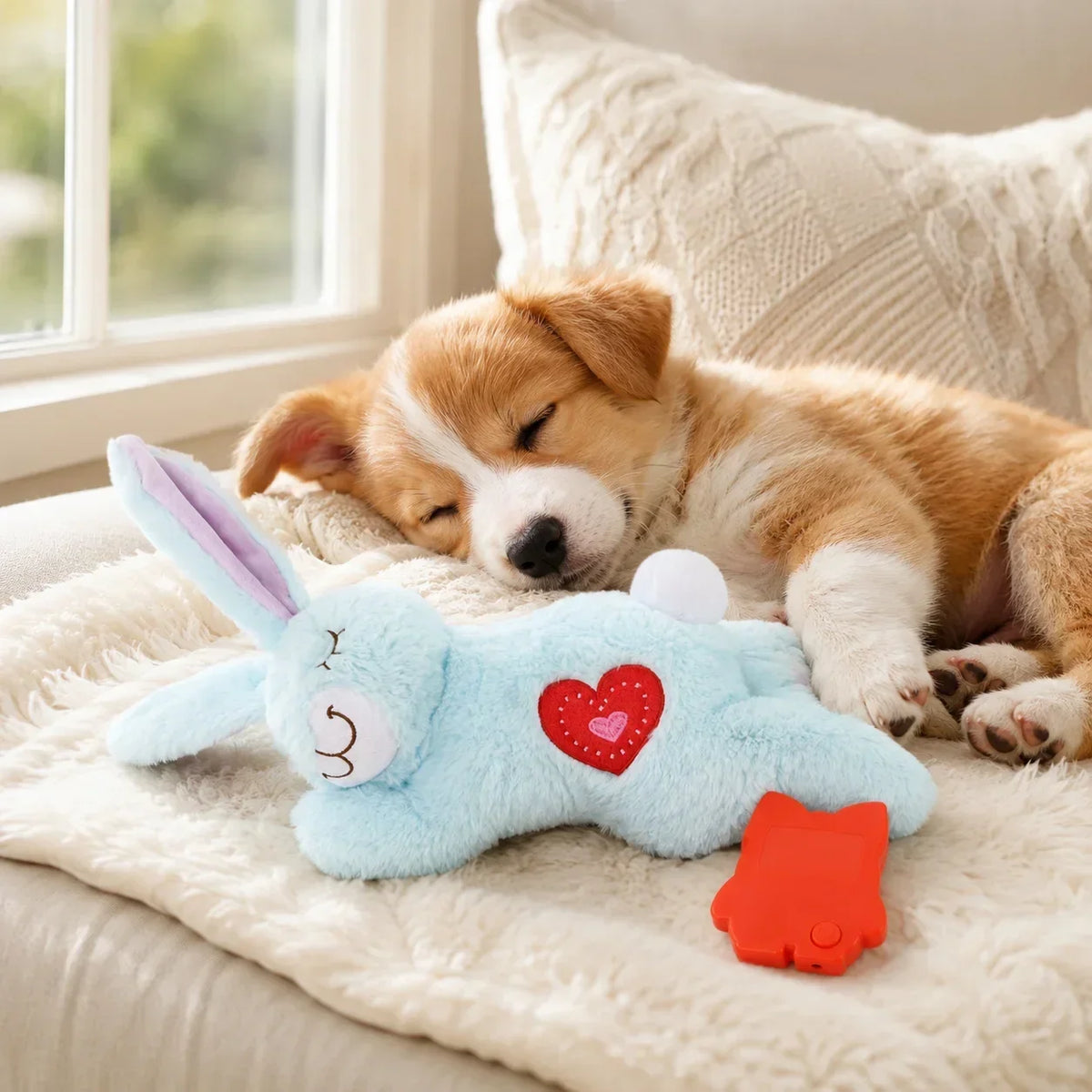 Bunny Plush Dog Heartbeat Toy Puppy Anxiety Relief Calming Sleep Aid Comfort Pillow for Crate Training Small Puppies
