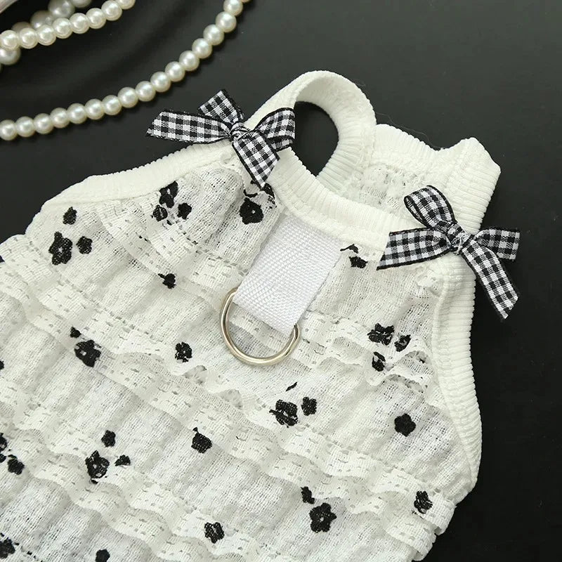 Dresses Spring Cute Bowknot Lace Pet Dress Sleeveless Vest Puppy Outfits For Teddy Small Dogs Cats Girl Dog Clothes