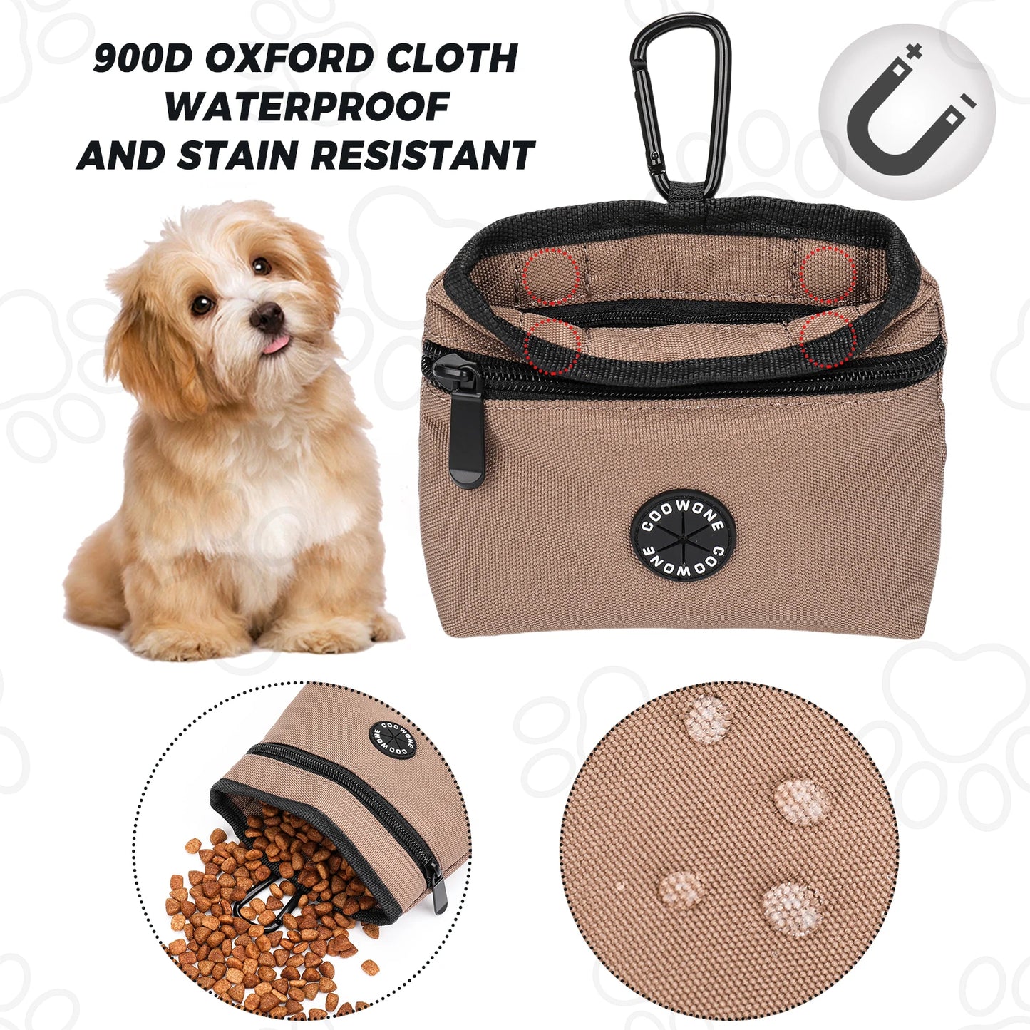 Custom Dog Training Treat Pouch with Magnetic Closure Poop Bag Dispenser and Carabiner Clip