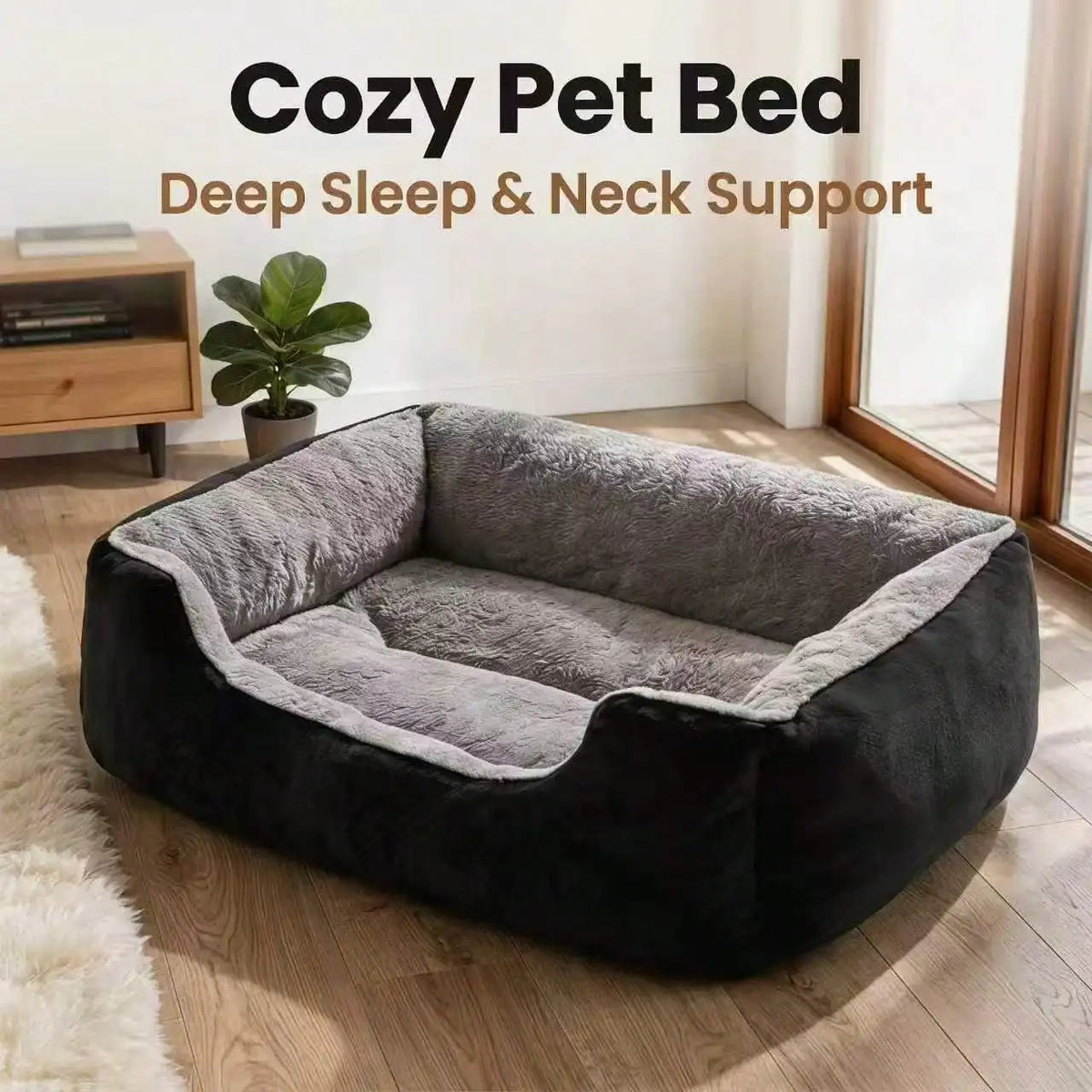 Black Thick Plush Pet Bed Sofa – Ultra Soft Warm Dog & Cat Bed, Non-Slip Rectangular Base, Easy-Clean All-Season Sleeping Couch For Pets – Premium Plush sp260609165019978147439