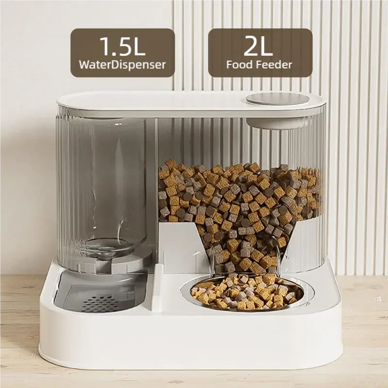2 in 1 Gravity Pet Feeder Water Fountain Large Capacity Food Water Dispenser Pet Bowl Set for Cats Dogs Puppies Kittens