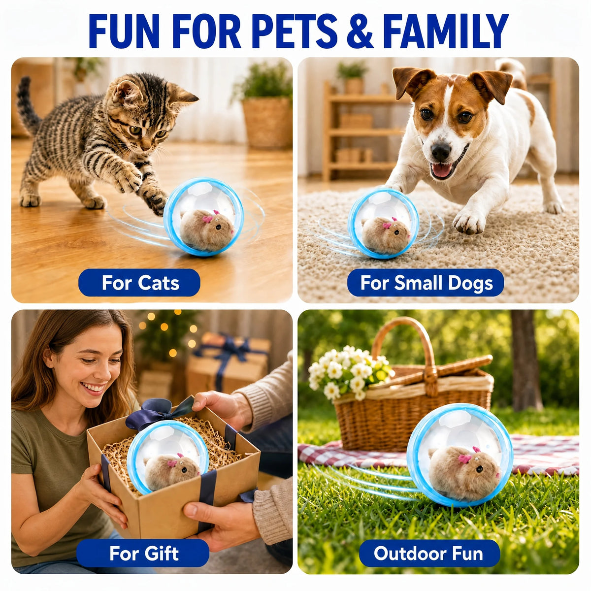 Self‑Rotating Obstacle Avoid Electric Cat Toy Ball, Battery Powered Transparent Interactive Plush Rabbit Rolling Pet Ball for Cats Small Dogs Indoor Exercise