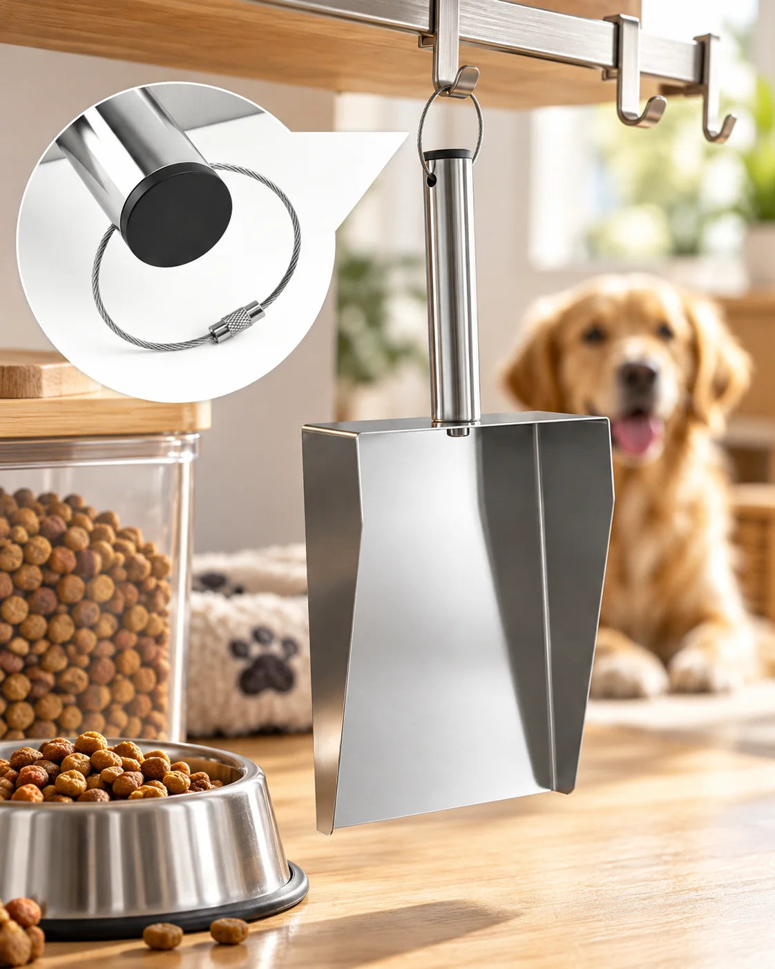 50oz Stainless Steel Dog Food Scoop, Pet Food Kibble Measuring Scoop for Cats, Puppies and Small Dogs.