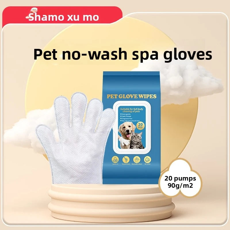 Pet No‑Rinse Glove Wipes for Cats & Dogs, Wash‑Free Disposable Grooming Gloves, Dry Bath Cleaning Wet Gloves Pet Supplies for Bathing Deodorizing