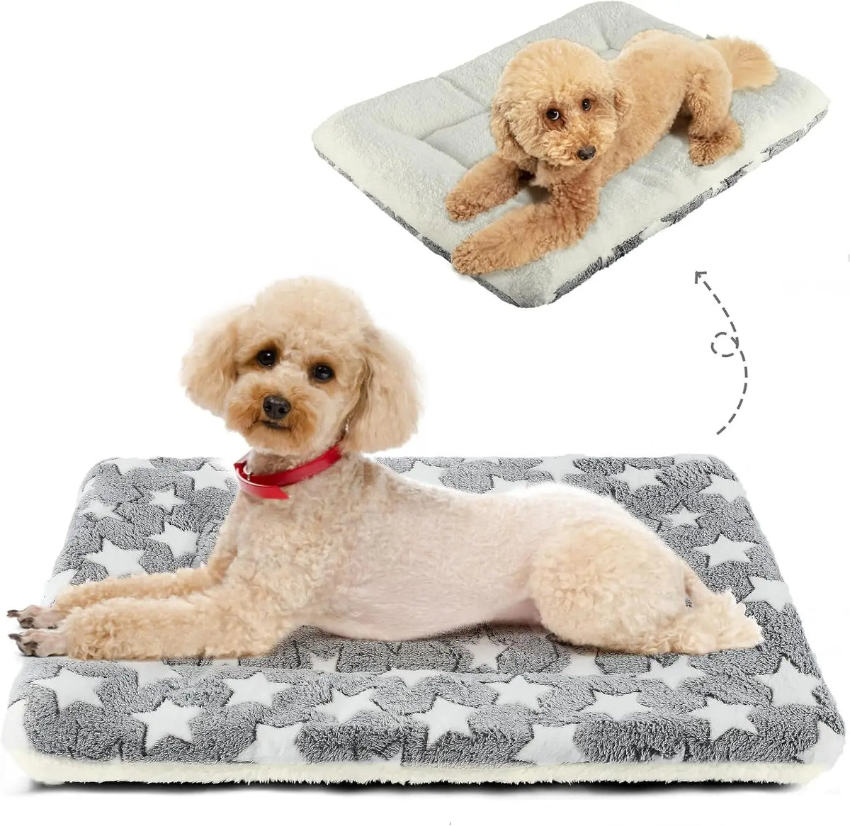 Mora Pets Dog Bed Crate Pad Ultra Soft Pet Bed with Cute Star Print Washable Crate Mat for Large Medium Small Dogs Reversible Fleece Dog Crate Kennel Mat Cat Bed Liner 22-Inch Grey