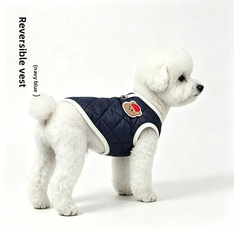 Autumn Winter Warm Reversible Quilted Vest for Small Dogs Teddy Schnauzer and Cats Double Sided Cold Resistant Pet Clothing