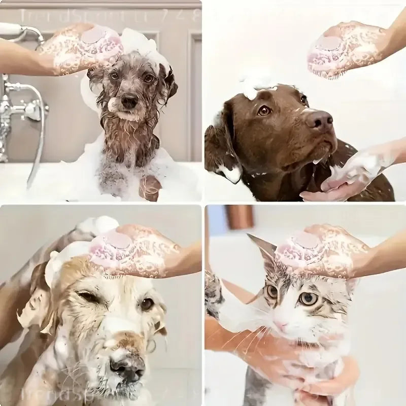 Pet Shower Brush With Tick Remover Soft Bristles Ergonomic Handle Removable Lid Gentle Grooming Washing Tool For Small Medium Dogs Cats Bath Massage