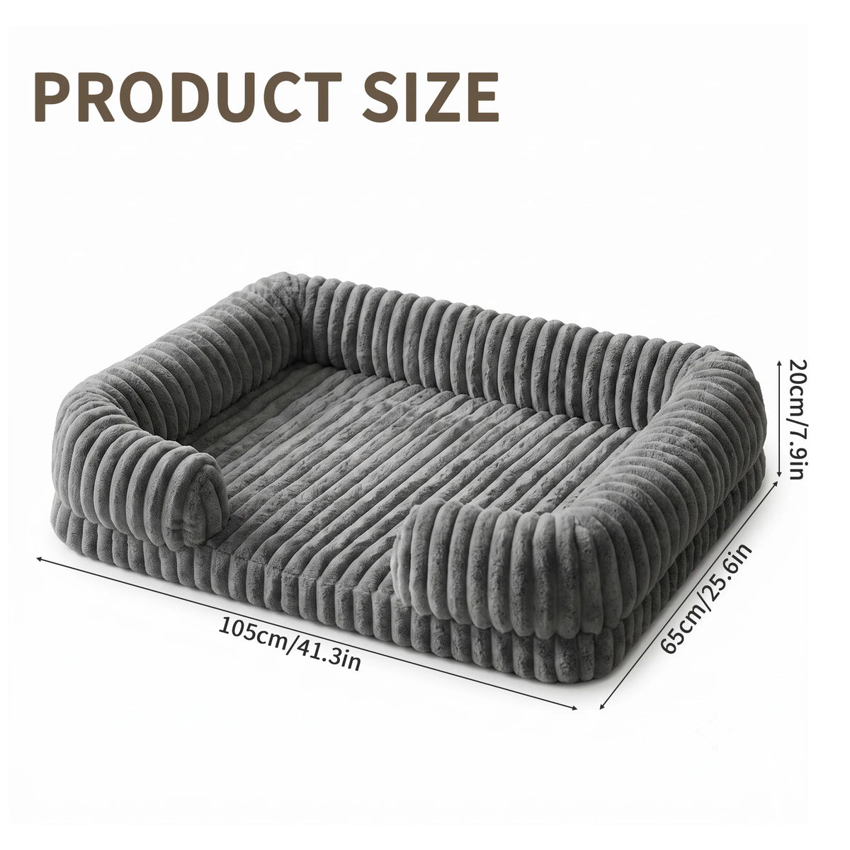 Striped Bolster Dog Bed, Rectangle Soft Calming Pet Bed with Raised Sides, Cozy Fluffy Dog Sleeping Bed for Medium Large Dogs