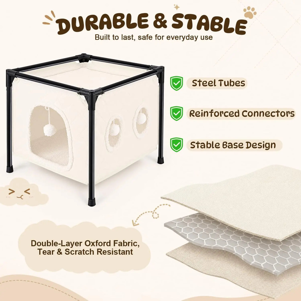 SlowTon Cat Houses for Indoor Cats, Covered Cat Bed Cave Hideaway, Beige, M