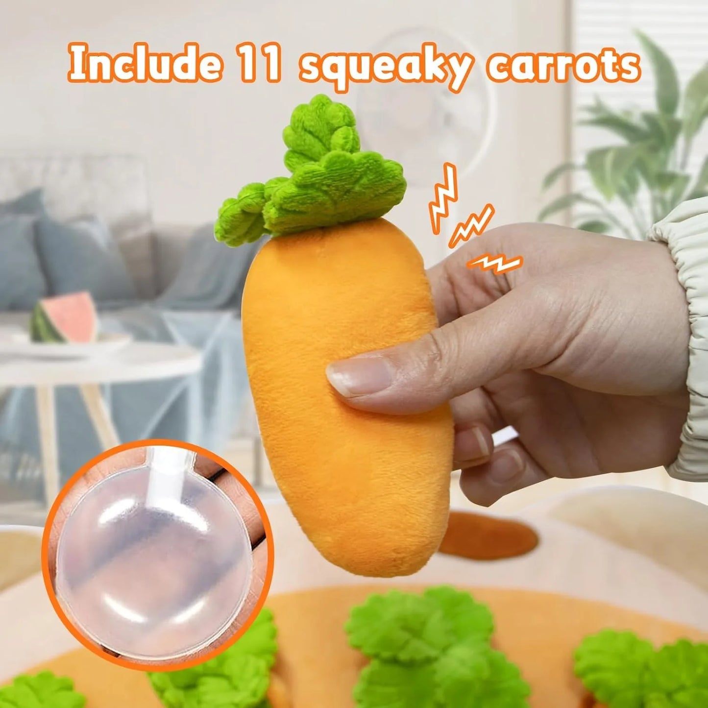 Interactive Hide and Seek Dog Toy with 11 Squeaky Carrots Plush Puzzle for Small and Medium Dogs