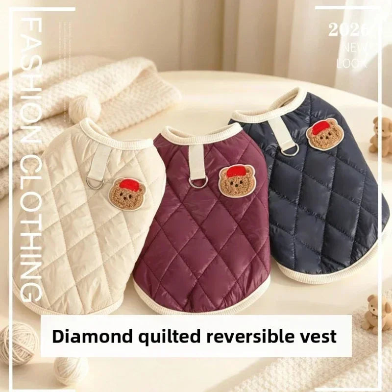Autumn Winter Warm Reversible Quilted Vest for Small Dogs Teddy Schnauzer and Cats Double Sided Cold Resistant Pet Clothing