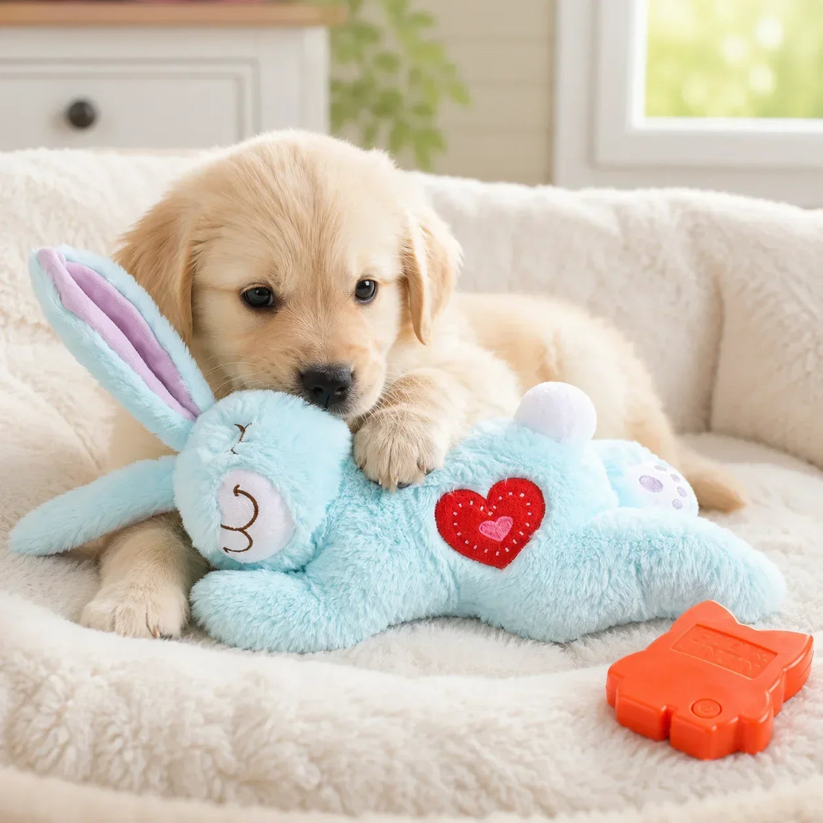 Bunny Plush Dog Heartbeat Toy Puppy Anxiety Relief Calming Sleep Aid Comfort Pillow for Crate Training Small Puppies
