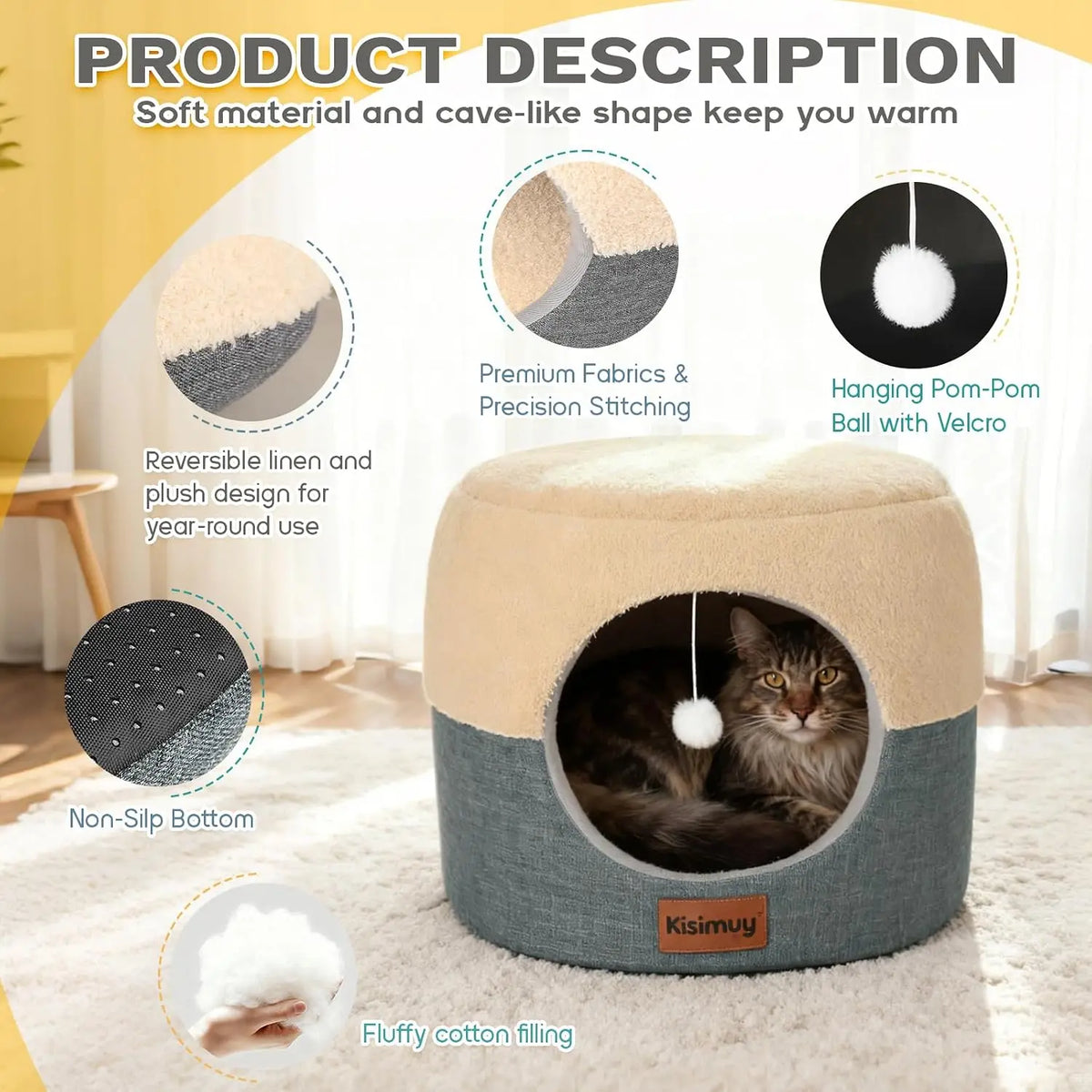 2-in-1 Foldable Cat Bed for Indoor Cats, Cat Cave & Sofa Bed