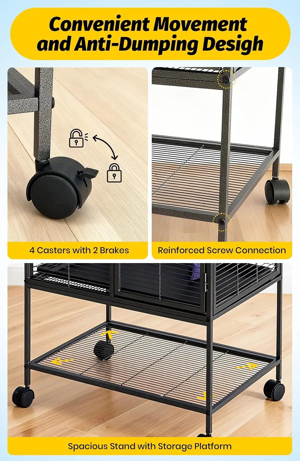 Multi-Level Metal Small Animal Cage for Ferrets, Hamsters, Chinchillas, Rabbits, Guinea Pigs, Hedgehogs, Gerbils Removable Tray & Ramp, Lockable, BPA-Free