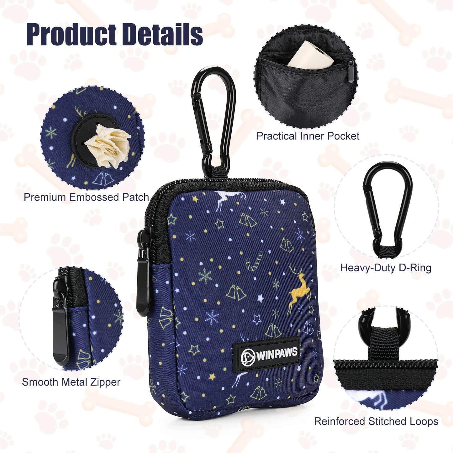 Waterproof Dog Treat Pouch with Training Clicker Poop Bag Holder and Carabiner for Walking