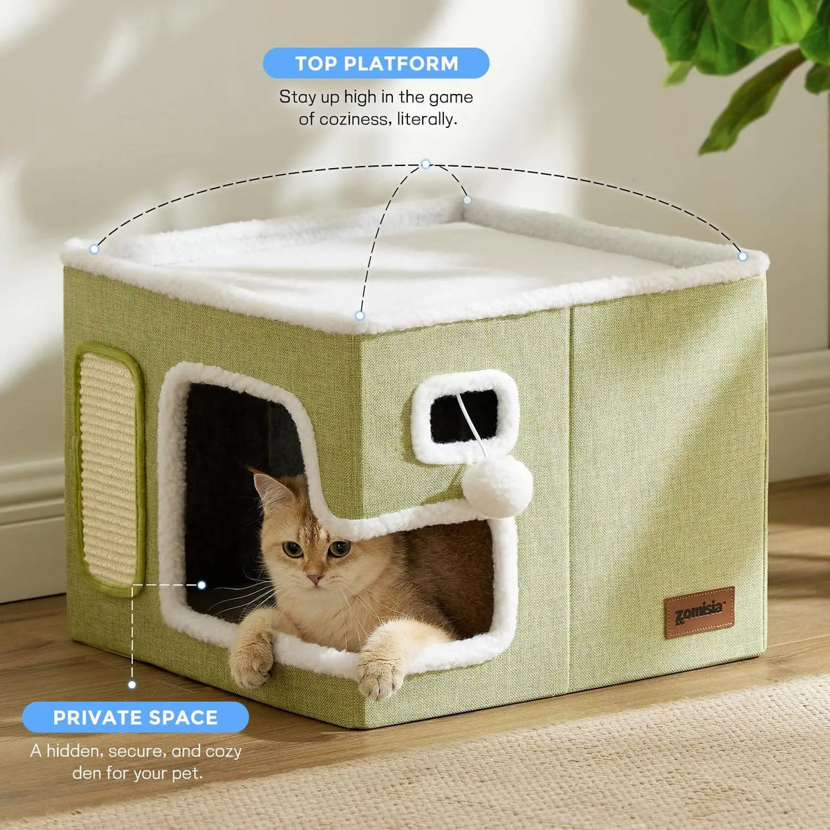 ZOMISIA Heated Cat House Bed for Indoor Cats, Cat Hideway Cube for Sleeping