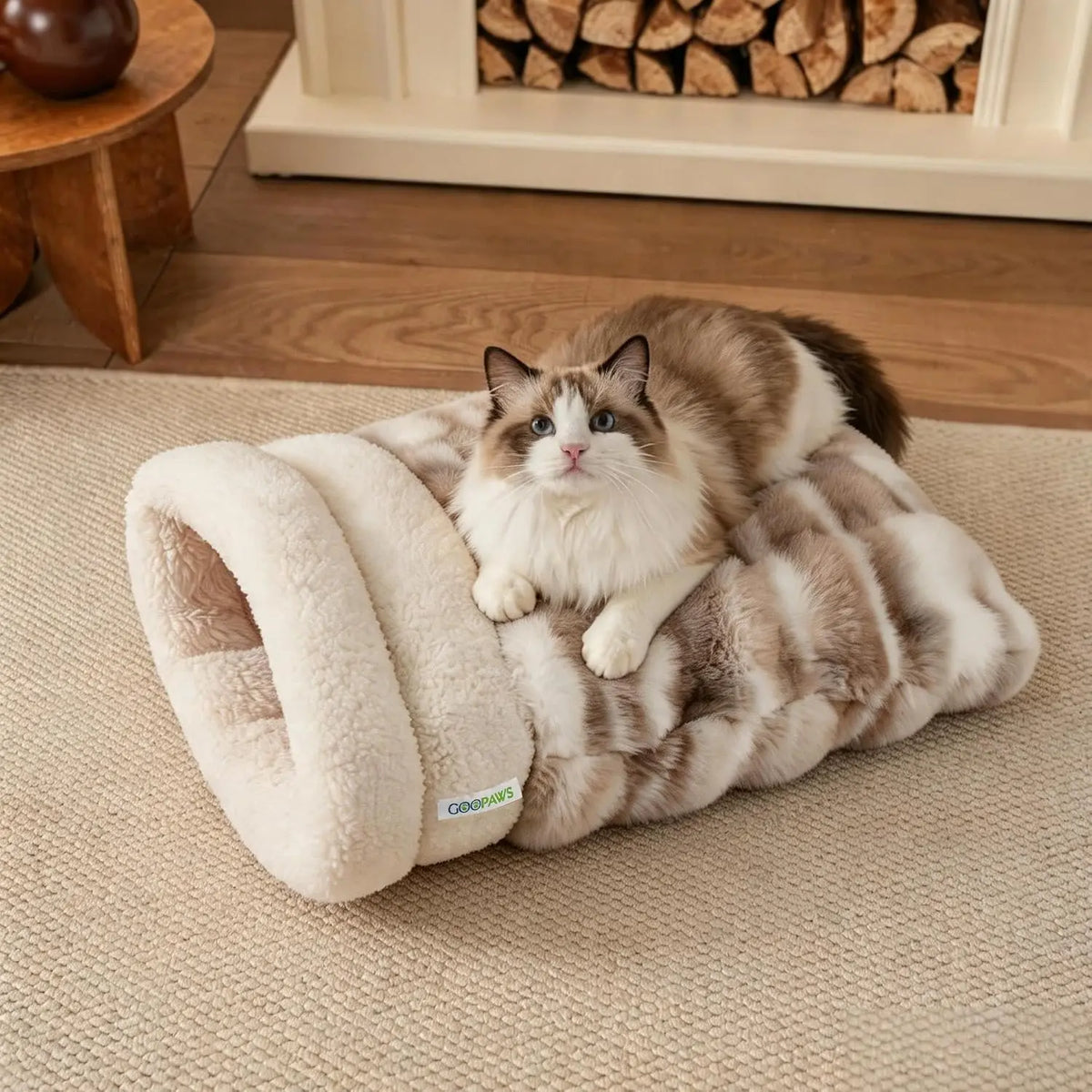 3 in 1 Semi-Enclosed Self Warming Burrow Cat Bed Sleeping Cave