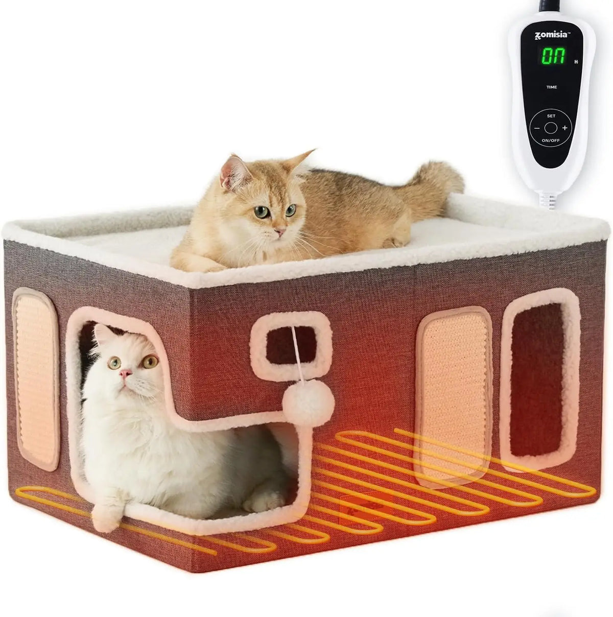 ZOMISIA Heated Cat House Bed for Indoor Cats, Cat Hideway Cube for Sleeping