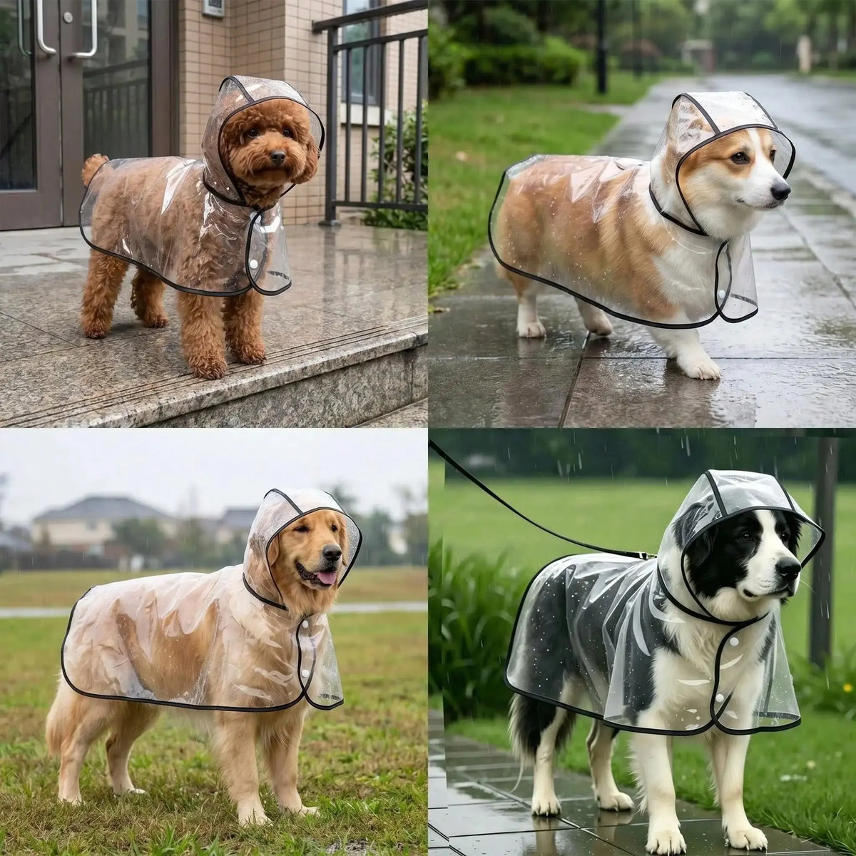 Transparent Dog Raincoat, Waterproof Clear Hooded Dog Rain Poncho With Leash Hole, Lightweight Pet Rain Jacket With Black Trim For Small Medium Large Dogs, Full Body Coverage Rainwear For Outdoor Walking