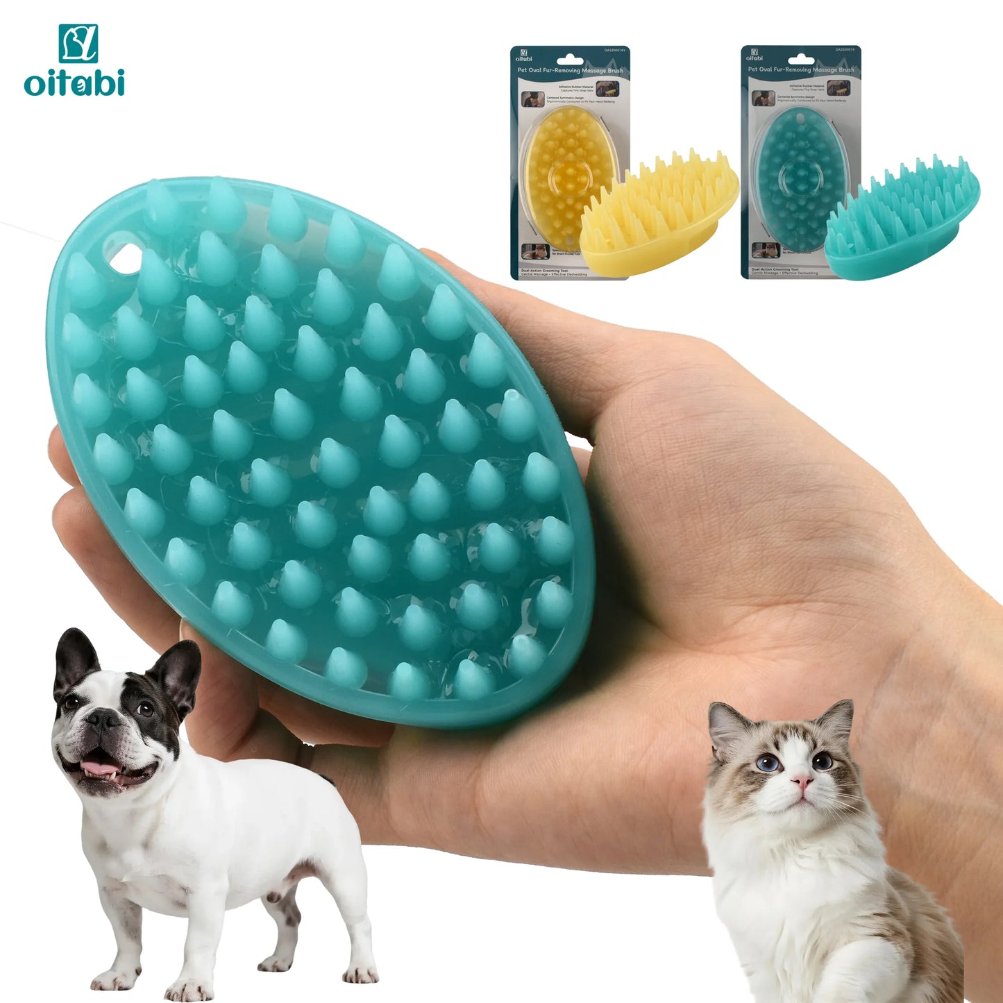 Oitabi Soft Rubber Pet Brush for Short Hair Dog & Cat Grooming Bathing Massaging Deshedding Multi-Function Wet or Dry Pets Brush
