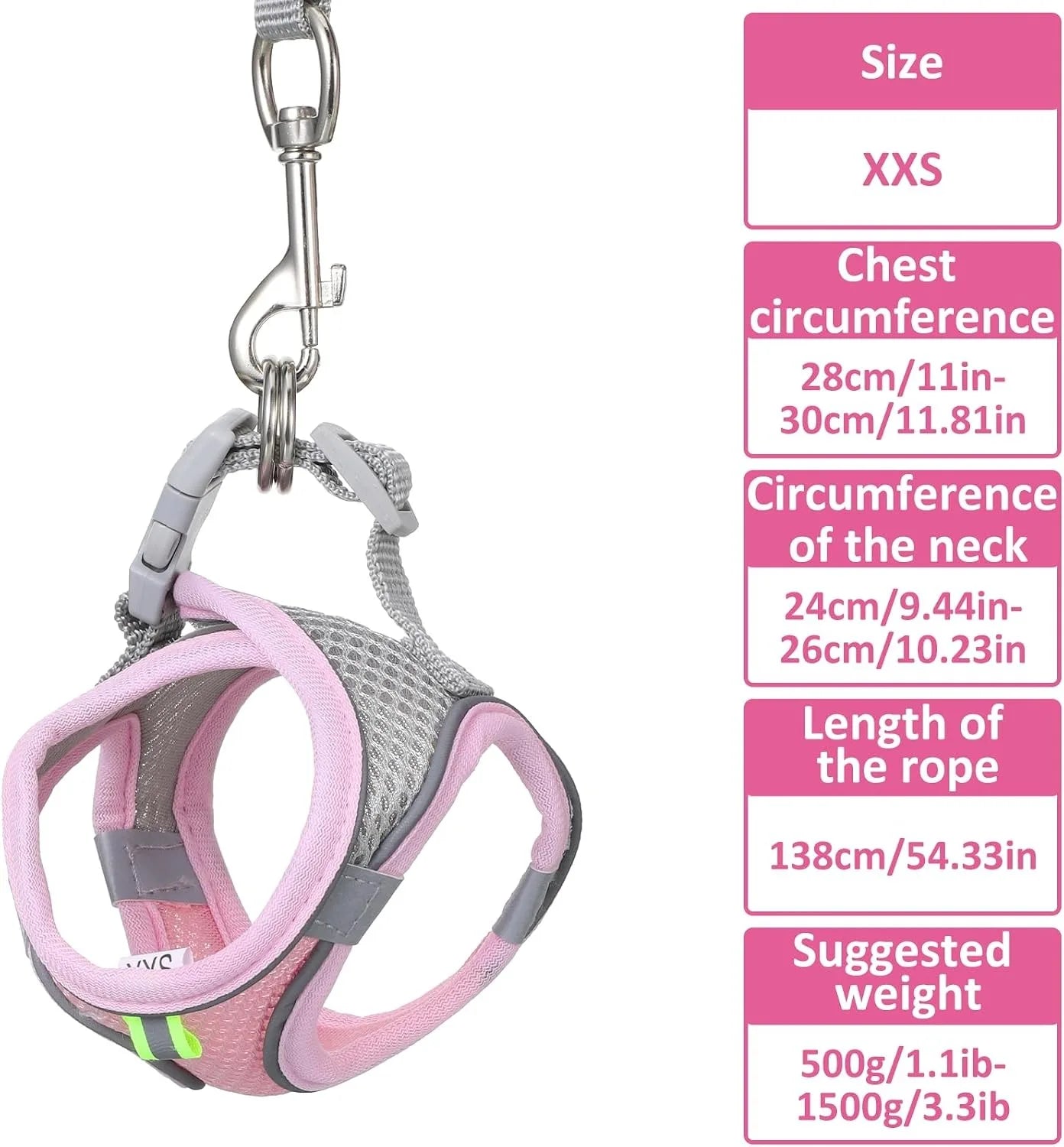 Bunny Harness Leash Set, Escape-Proof Soft Vest For Rabbit, Kitten, Puppy, Guinea Pig Pink And Blue(2PCS)