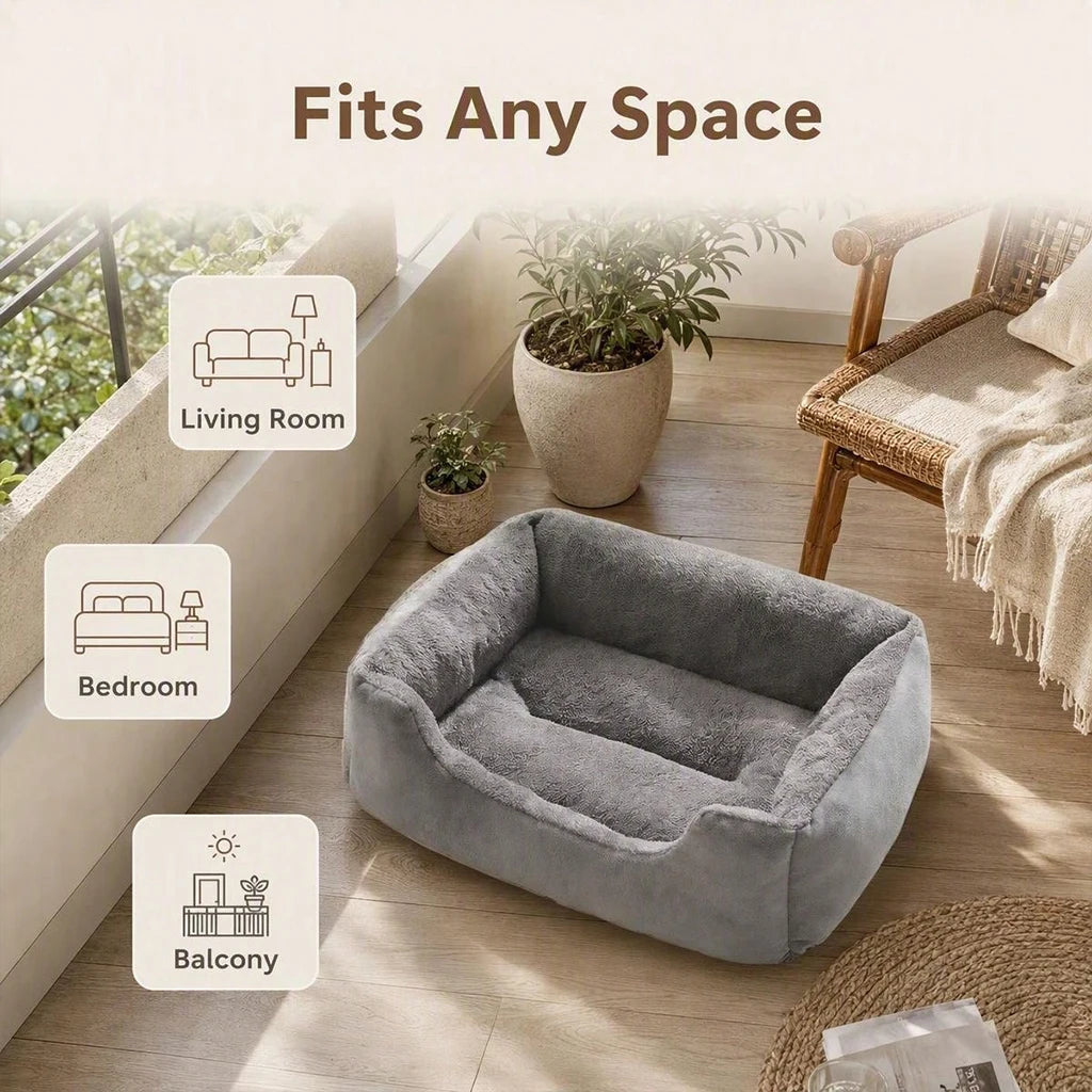 Pet Bed Winter Warm Plush, Soft Fluffy Dog Sofa with Raised Edges, Orthopedic Puppy Sleeping Mat for Small Medium Large Pet