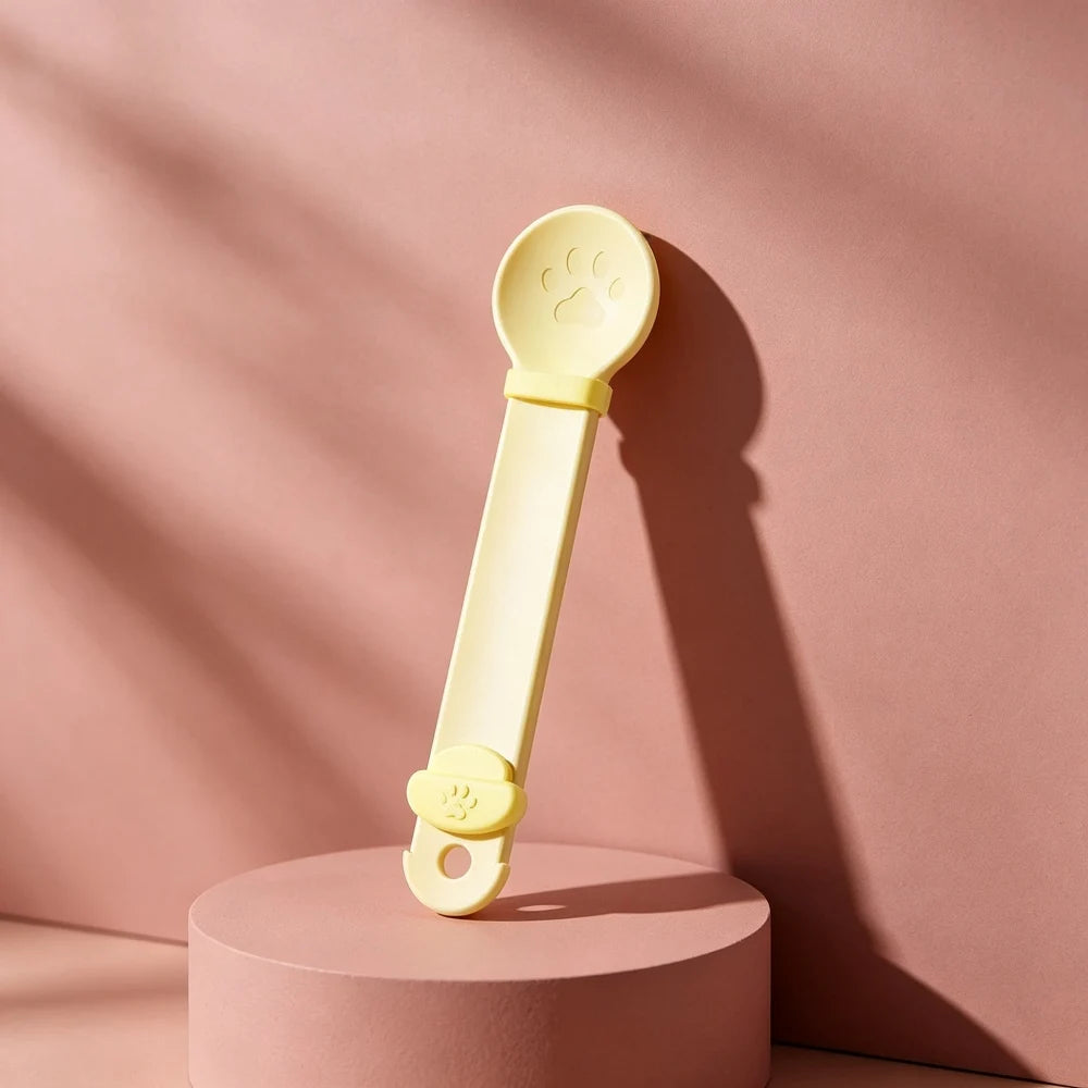 1 Pcs Cat Strip Feeding Spoon, Cat Treat Spoon with Paw Print Design, Chew-Resistant Silicone Tip, Detachable Easy Clean Pet Feeding Tool