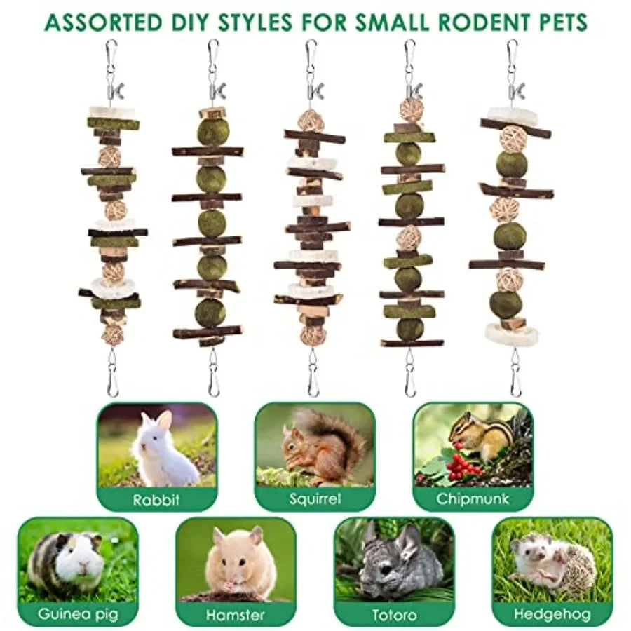 Rabbit Chew Toys, Bunny Toys Apple Wood Grass Timothy Treat DIY Hamster Chew Kit Bunny Teeth Care Molar Toys, Ideal for Rabbit,