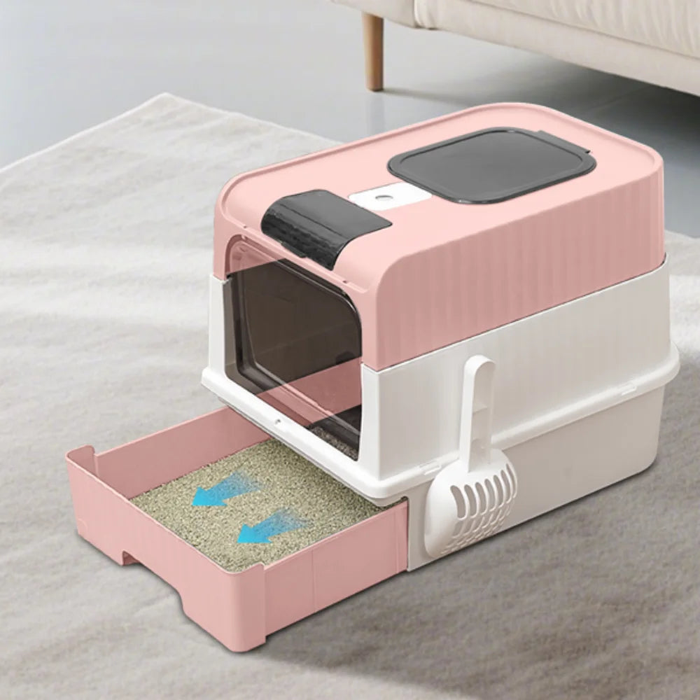 Enclosed Litter Tray - Sifting Scoop Kit, Pet Hygiene Box, Easy Clean Cat Accessories | Apartment Bedroom Bathroom Living Room For Apartment Bedroom Bathroom Living Room