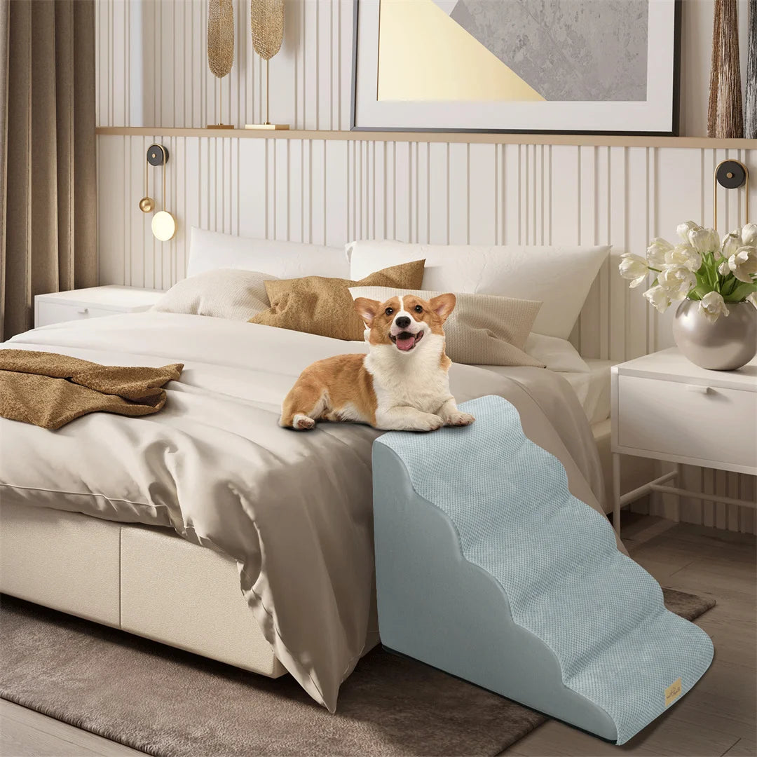 BINGOPAW Foam Dog Stairs 3/4/5 Steps Non Slip Pet Steps with Removable Washable Cover for High Beds Sofa Couch