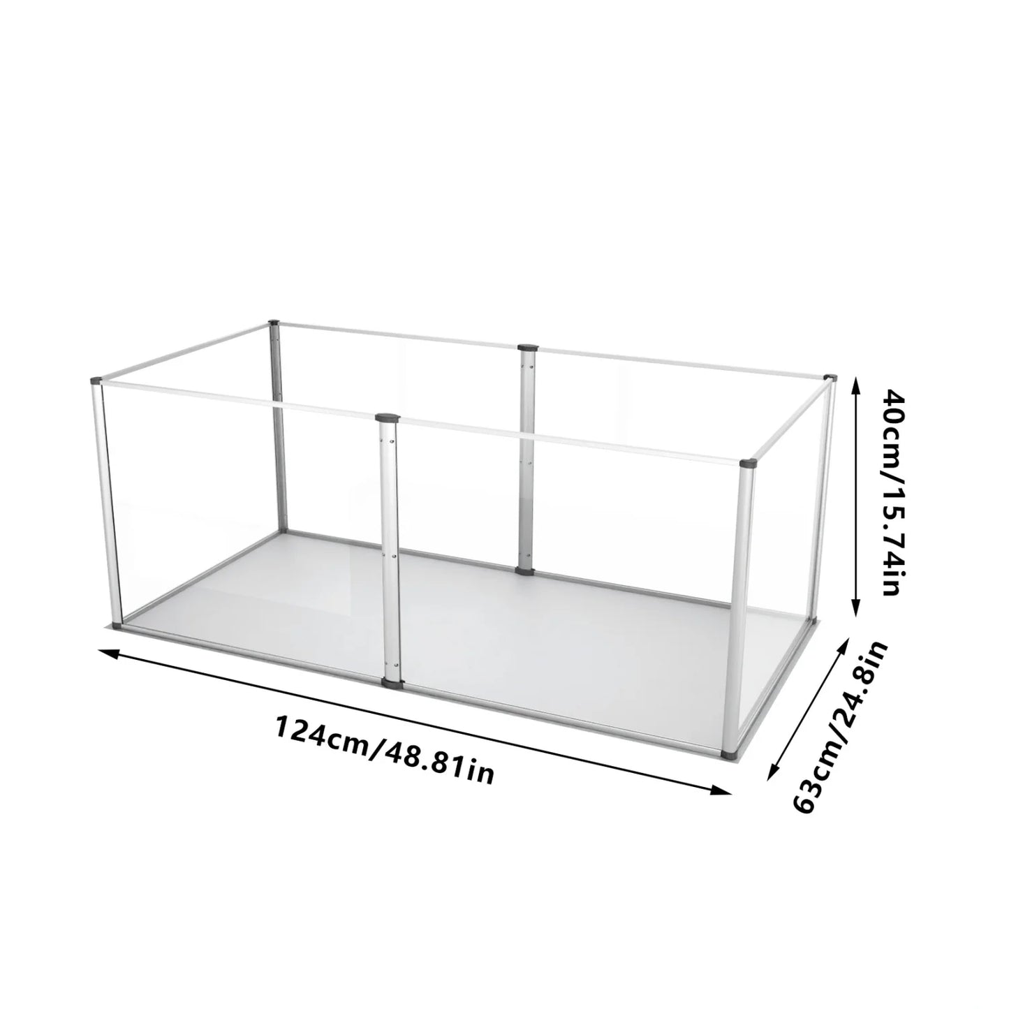 124cm Clear Acrylic Hamster Play Pen Indoor 6 Panels Pet Enclosure w/ Waterproof Floor Pad for Guinea Pigs Hedgehogs(No light)