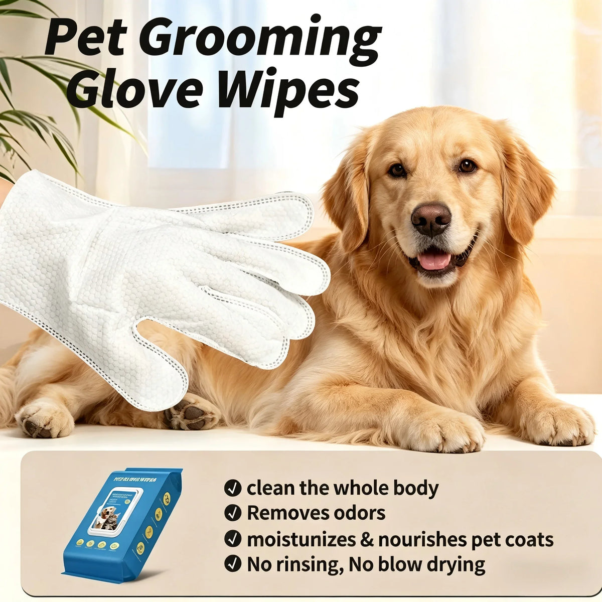 20Pcs Pet Glove Wipes for Dogs Cats, No Rinse Wash Free Grooming Gloves, Thick Disposable Pet Cleaning Gloves, Deodorizing Odor Remover for Full Body Pet Bathing