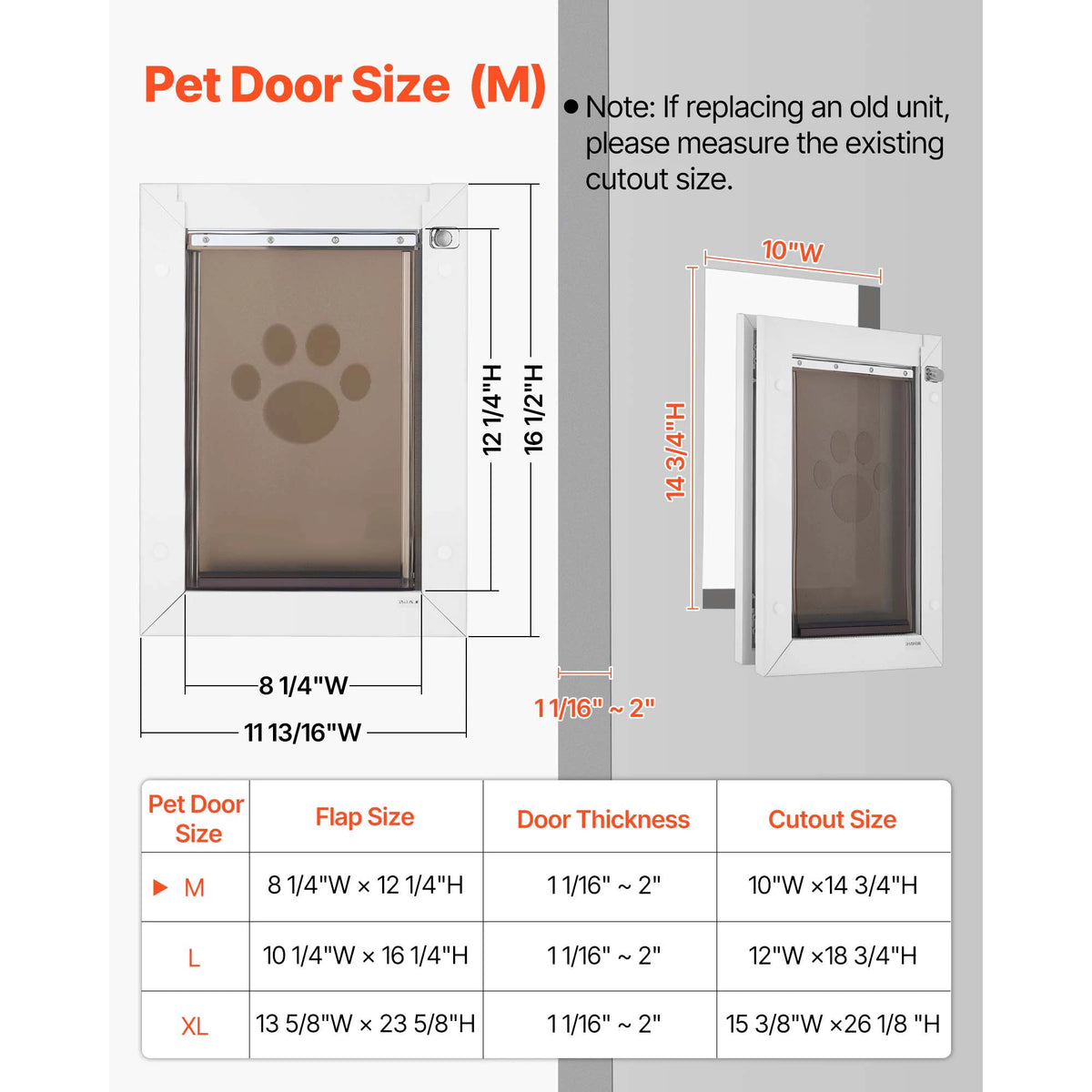 SucceBuy Pet Door M/L/XL with Magnetic Flaps and Metal Frame Strong and Weatherproof Easy In-and-Out Access for Doggies White