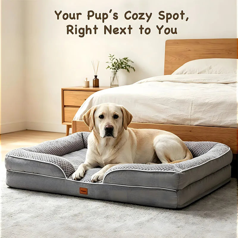 Egg-shaped Memory Foam Four Season Square Waterproof Large Cat / Dog Bed Soft Thickened Pet Sofa Cushion Large / Medium / Small Size with Removable Cover for Easy Washing Non-slip Base Durable and Resistant To Chewing Protect