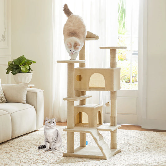 JHK 54in Tall Multi-Level Cat Tree Tower for Indoor Pet Furniture Stable Kitty Play House with Sisal Scratching Post for Home