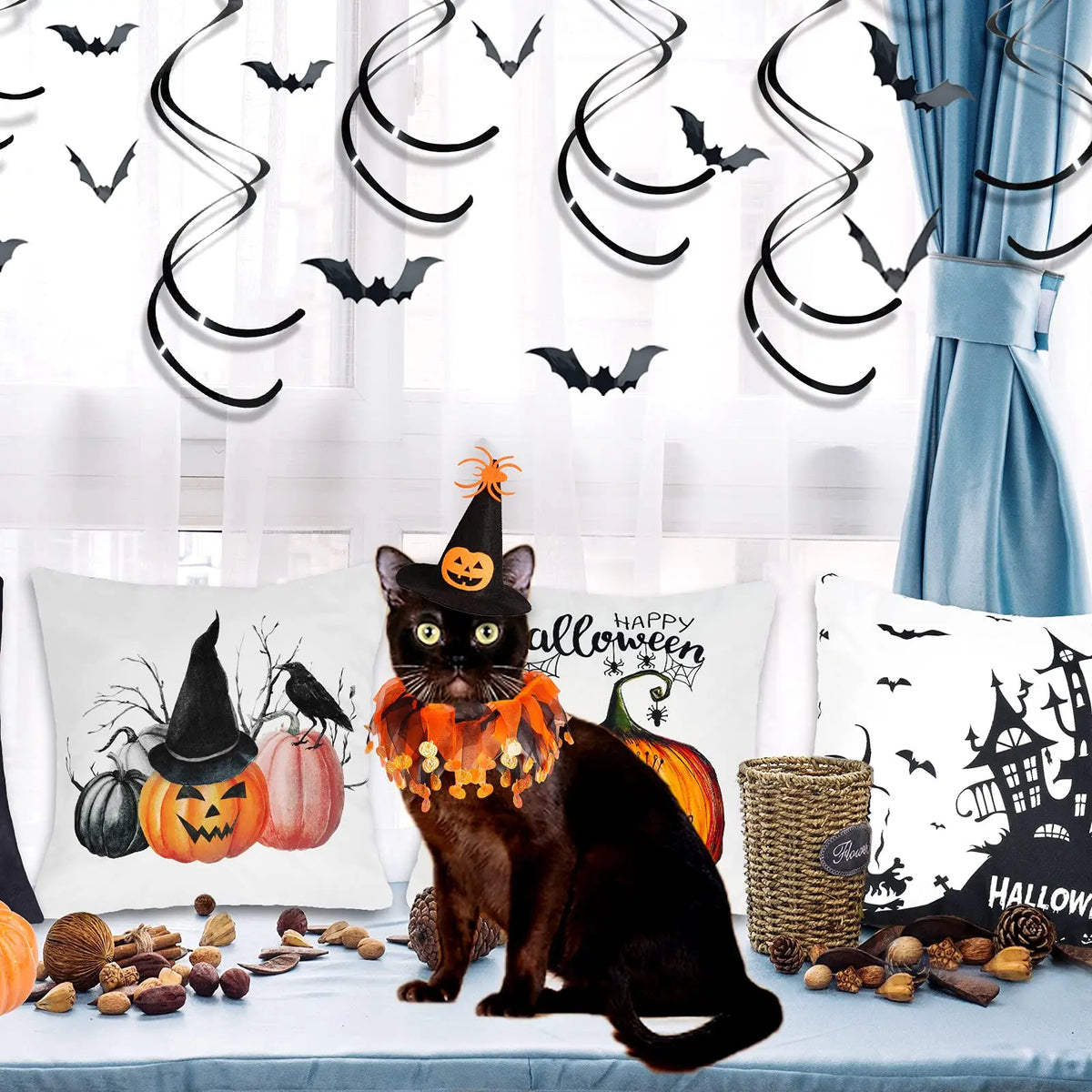 Cat Witch Halloween Costume Suit,  Small Dogs & Cats Tutu Collar and Witch Pumpkin Hat Cute Costume Suit Kitten Outfit Clothing for Birthday Party Thanksgiving Christmas Holiday