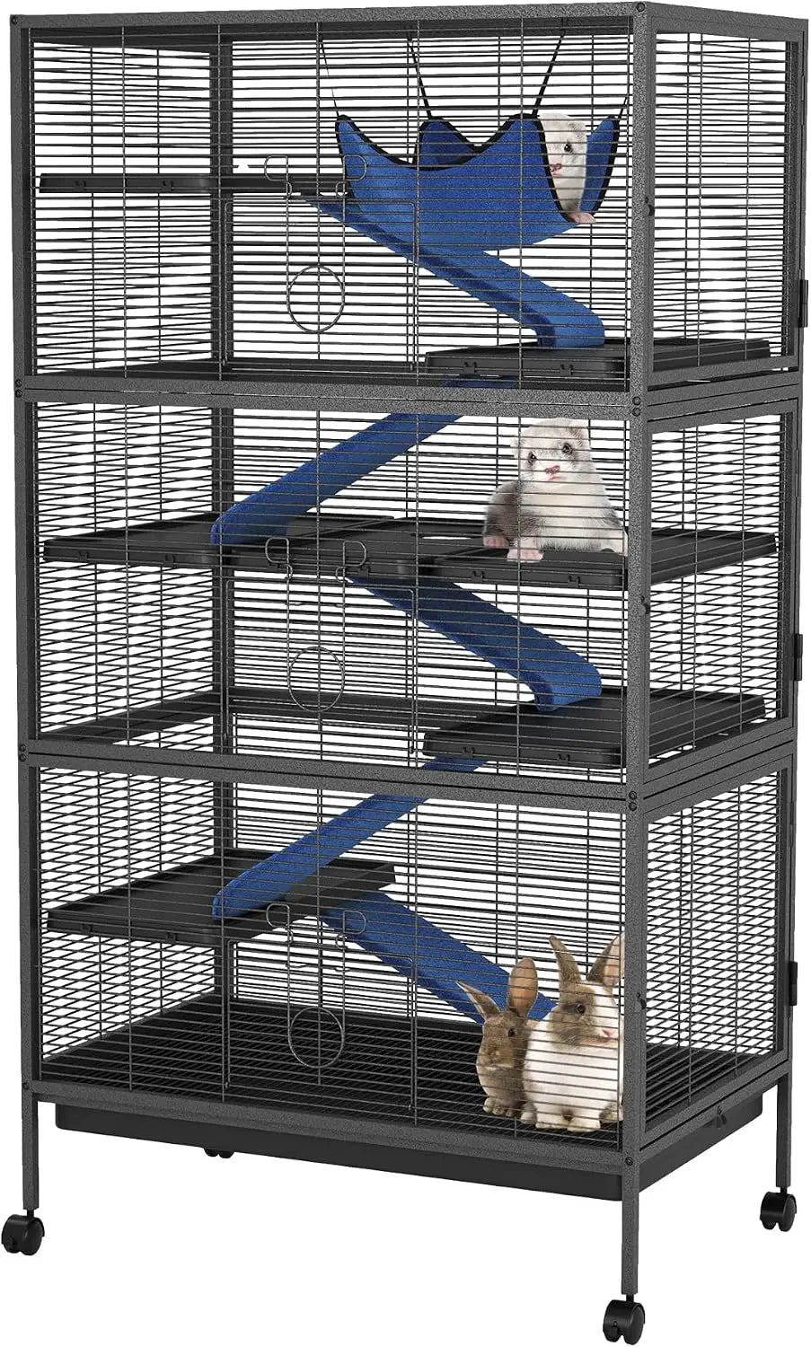 58" Large Ferret Nation Cage – Metal Multi-Level Small Animal Cage with Hammock & 7 Removable Platforms for Sugar Gliders, Guinea Pigs, Chinchillas, Rabbits