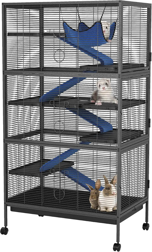58" Large Ferret Nation Cage – Metal Multi-Level Small Animal Cage with Hammock & 7 Removable Platforms for Sugar Gliders, Guinea Pigs, Chinchillas, Rabbits