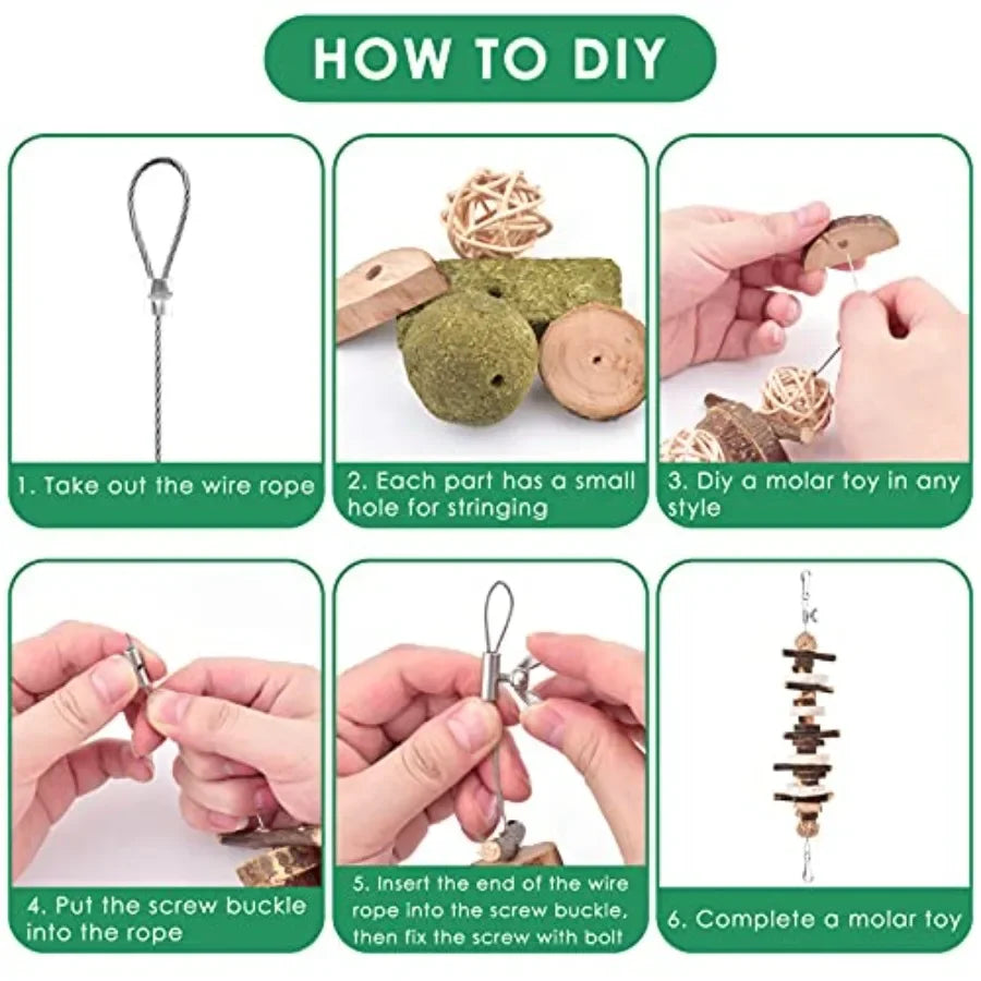Rabbit Chew Toys, Bunny Toys Apple Wood Grass Timothy Treat DIY Hamster Chew Kit Bunny Teeth Care Molar Toys, Ideal for Rabbit,