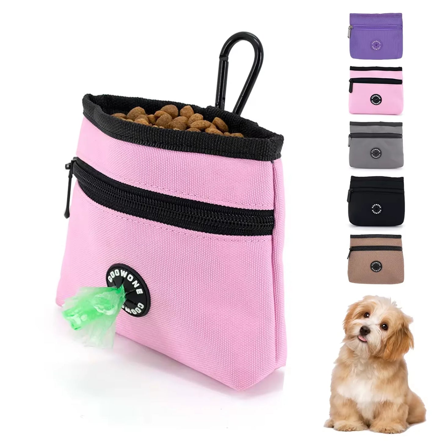 Custom Dog Training Treat Pouch with Magnetic Closure Poop Bag Dispenser and Carabiner Clip