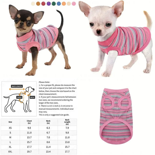Soft Ribbed Dog Vest Pink Striped Tank for Small to Extra Small Breeds Easy Pullover Style Hand Wash Pet Clothing