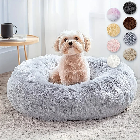 Calming Dog & Cat Bed, Donut Cuddler Warm Soft Round Pet Bed, Fluffy Faux Fur Plush Mat Bed, Suitable for Small, Medium & Large Dogs and Cats (16"/20"/24"/28"/31"/39")