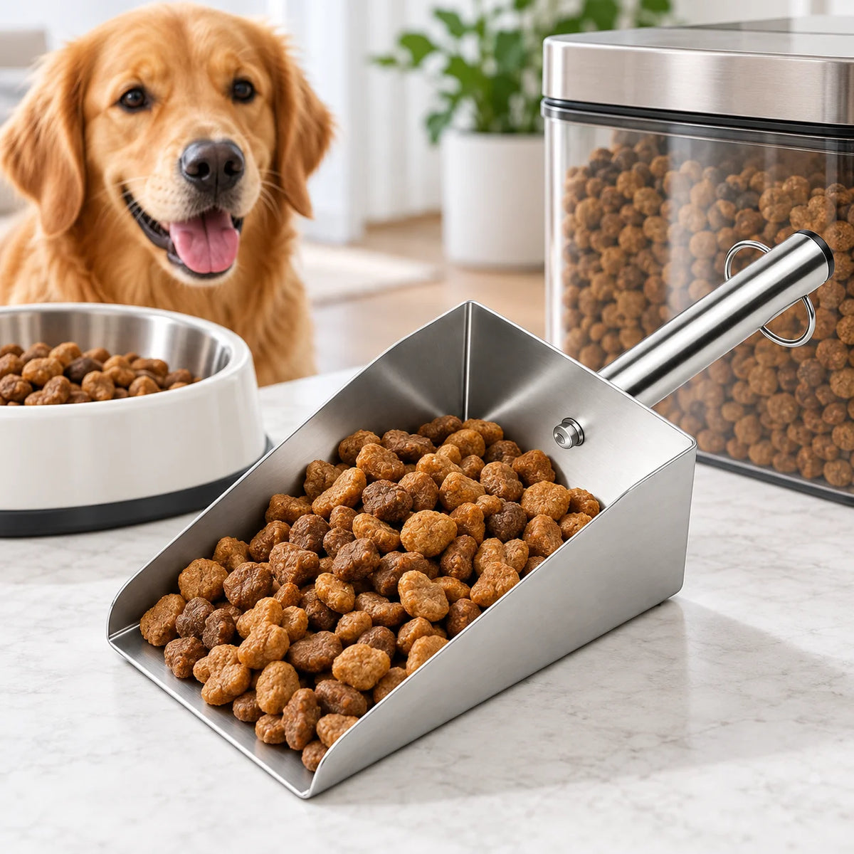 50oz Stainless Steel Dog Food Scoop, Pet Food Kibble Measuring Scoop for Cats, Puppies and Small Dogs.