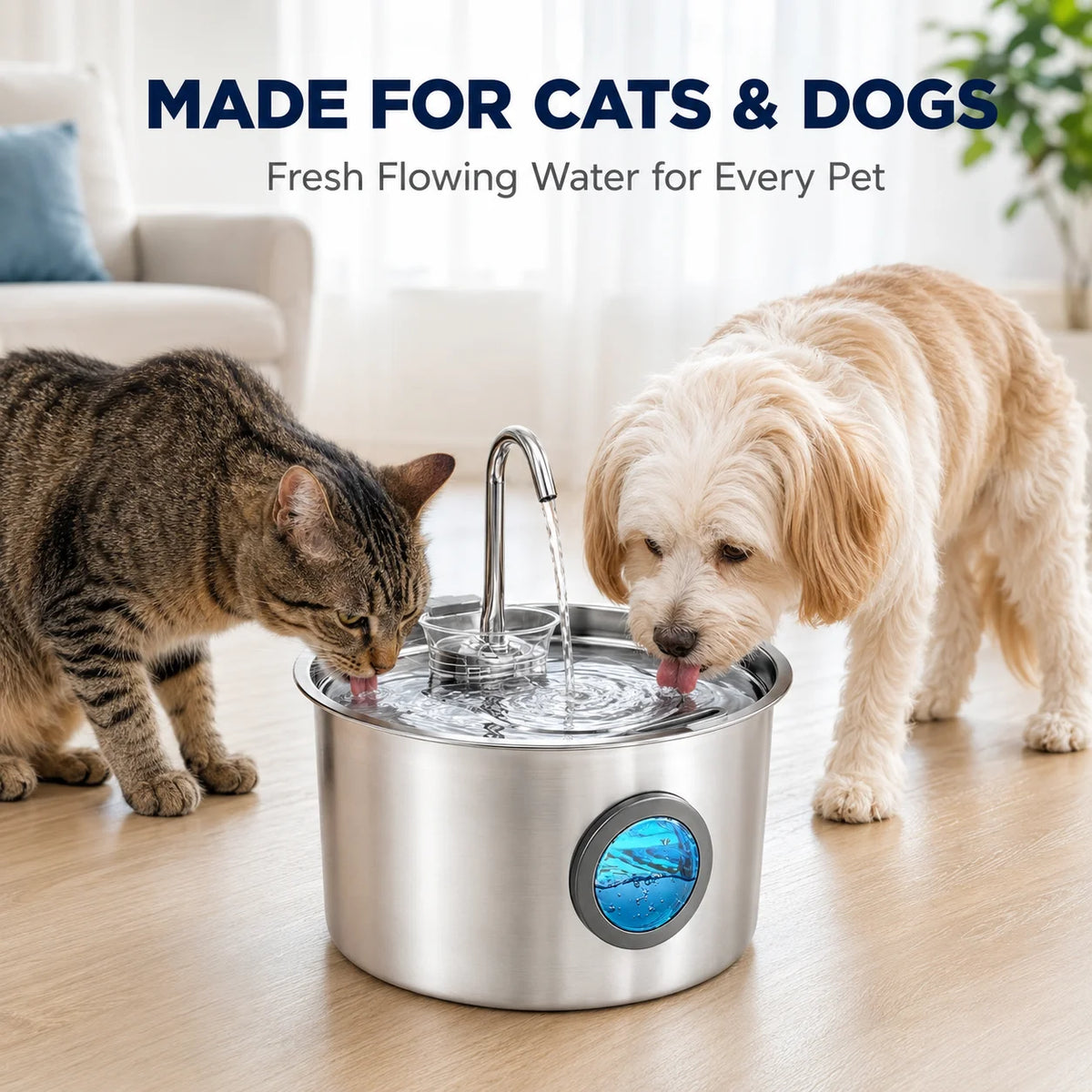 Stainless Steel Cat Water Fountain, 108oz Pet Fountain Dispenser Automatic for Inside Dog Cats Drinking Replaceable Filters