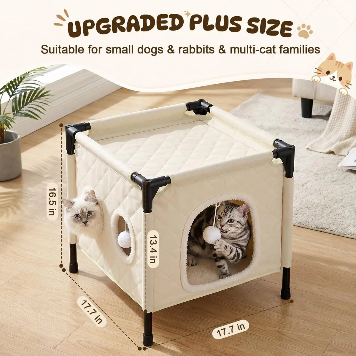 SlowTon Cat Houses for Indoor Cats, Covered Cat Bed Cave Hideaway, Beige, M