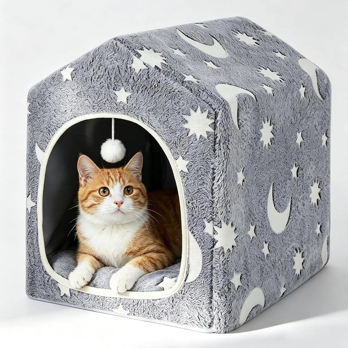 Cat House for Indoor Cats, Cat Bed Cave Enclosed Hideaway with Frame