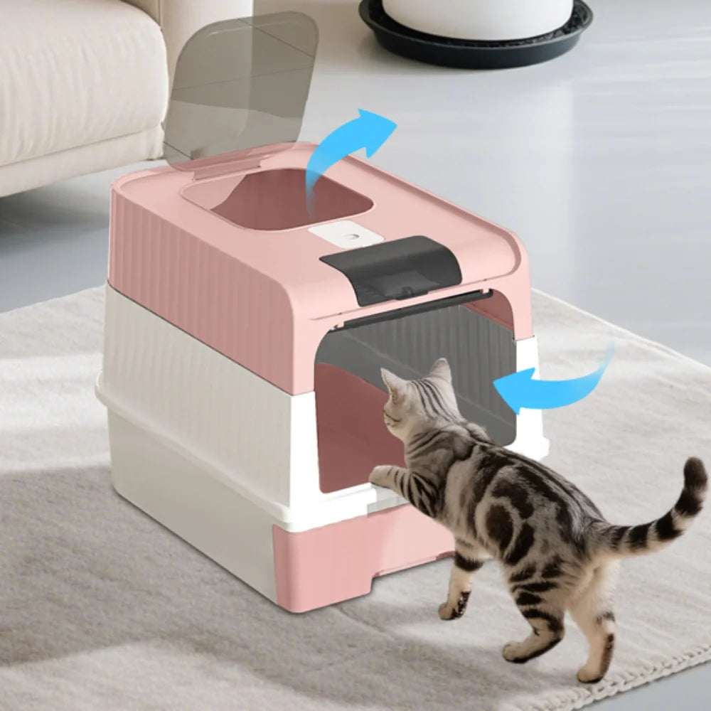Enclosed Litter Tray - Sifting Scoop Kit, Pet Hygiene Box, Easy Clean Cat Accessories | Apartment Bedroom Bathroom Living Room For Apartment Bedroom Bathroom Living Room